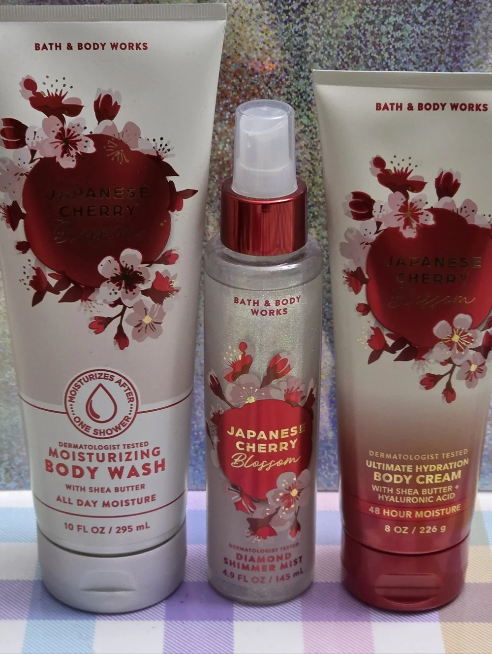 Bath & Body Works Japanese Cherry Blossom 3 Piece Moisturizing Body Care Set NEW
